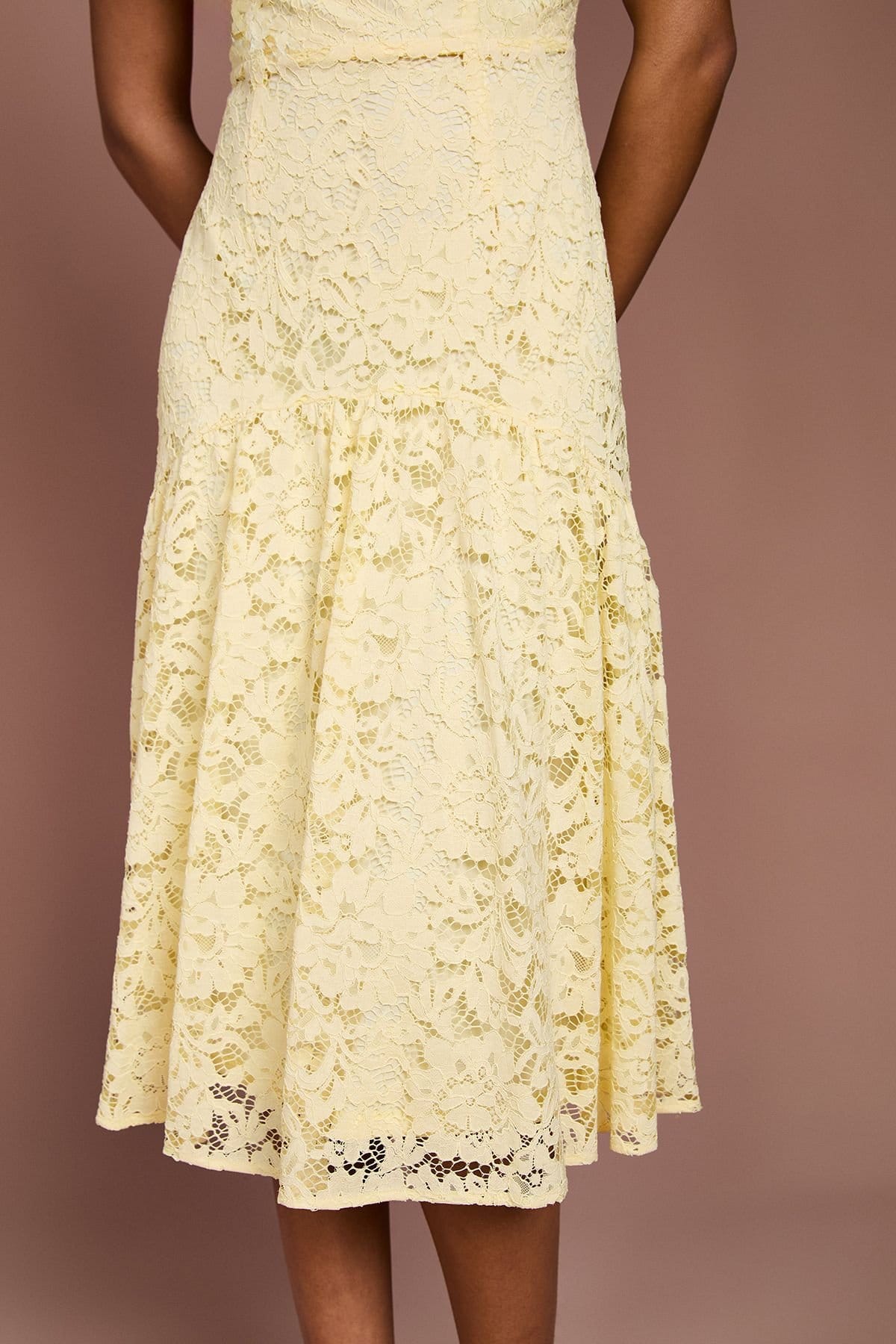 Coast Coast Women's Lace Frill Sleeve High Neck Midi Dress in Yellow - 4