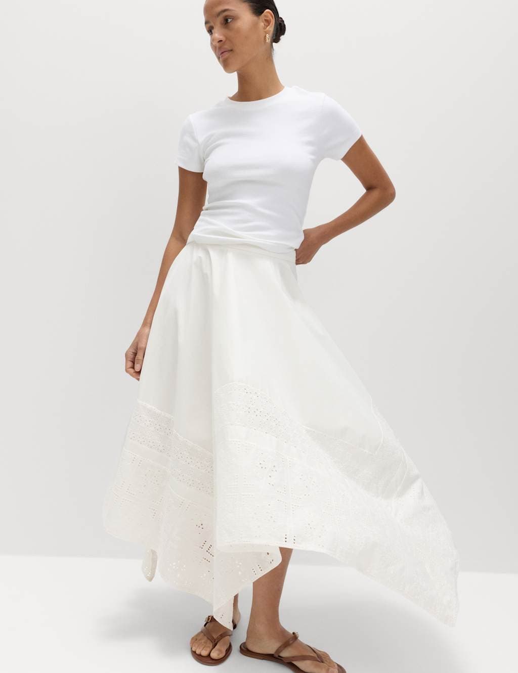 Marks & Spencer M&S Pure Cotton Cutwork Detail Midaxi Skirt Ivory