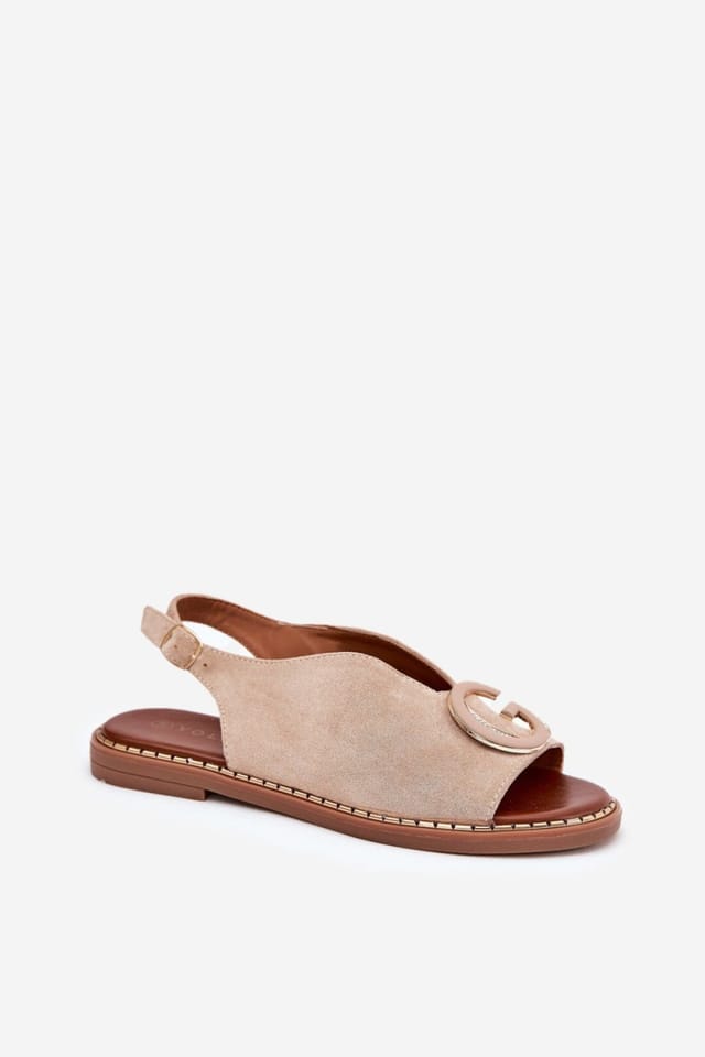 Love Lace Love Lace Women's Flat Summer Sandals with Adjustable Buckle Strap & Charm in Beige - 2