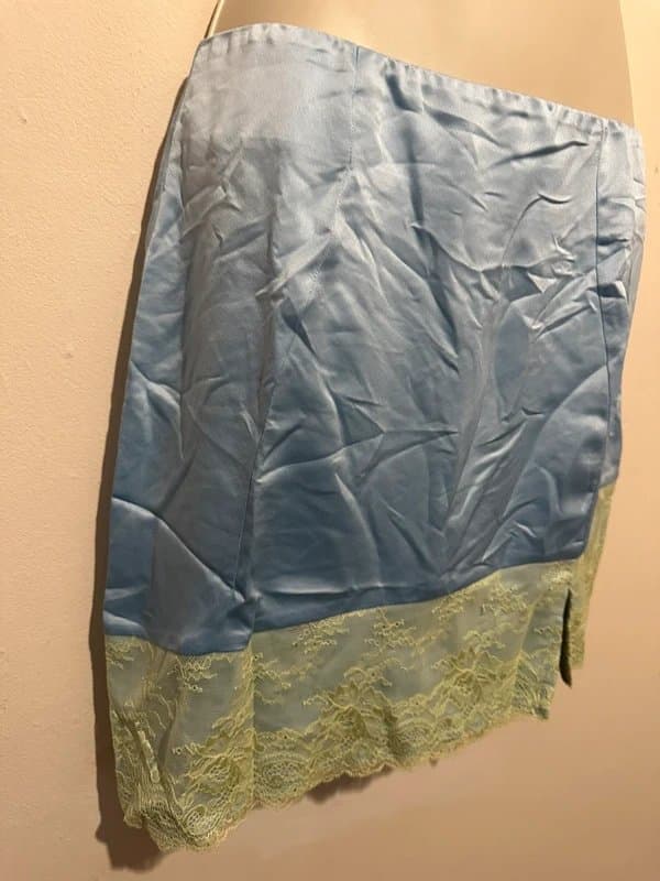 ASOS Asos Y2K Satin Mini Skirt with Lace Hem Baby Blue Size S