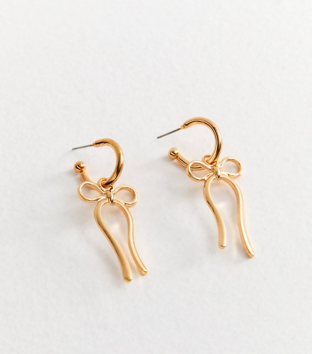New Look Gold Tone Bow Drop Hoop Earrings New Look - 3