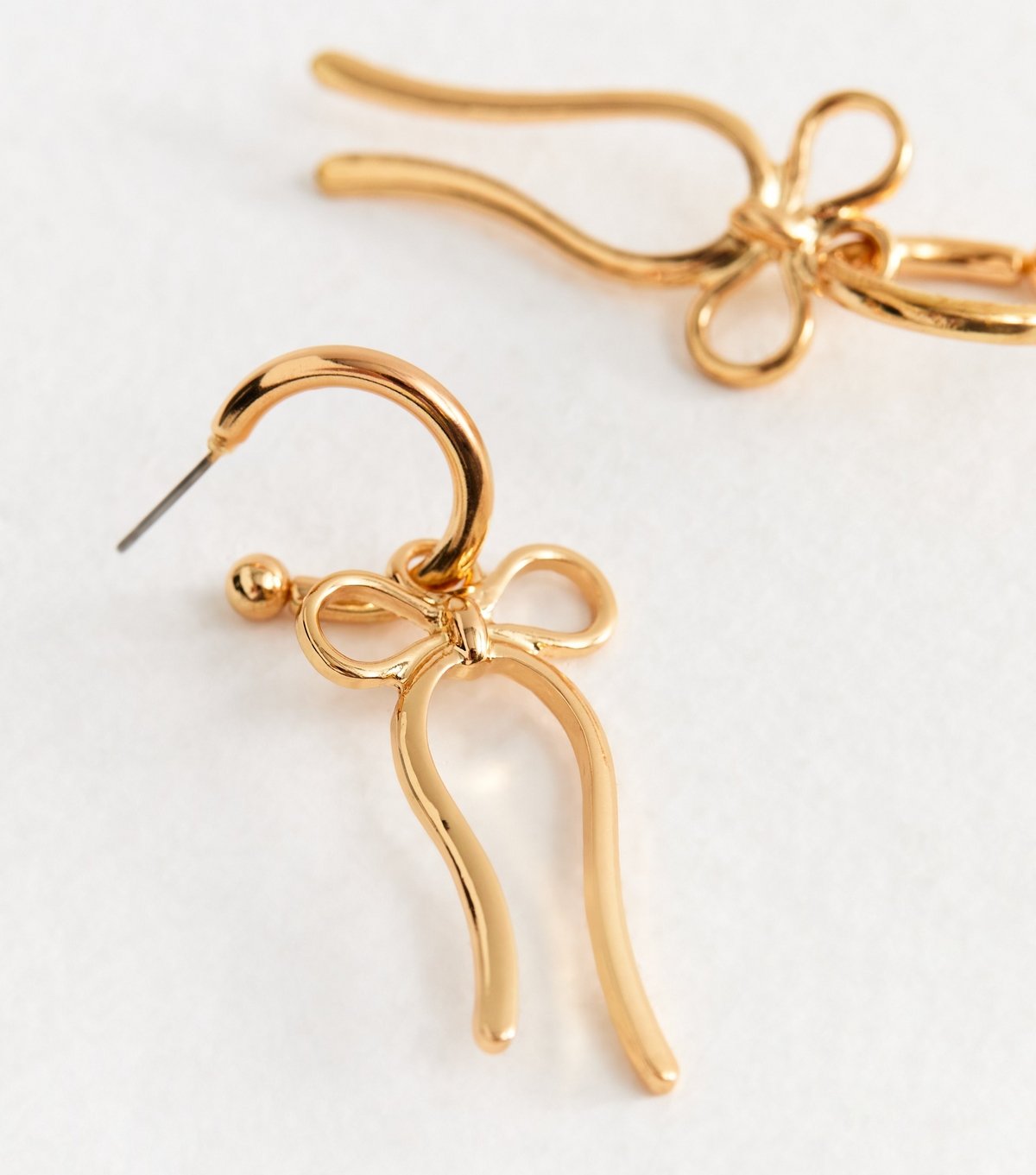 New Look Gold Tone Bow Drop Hoop Earrings New Look - 4