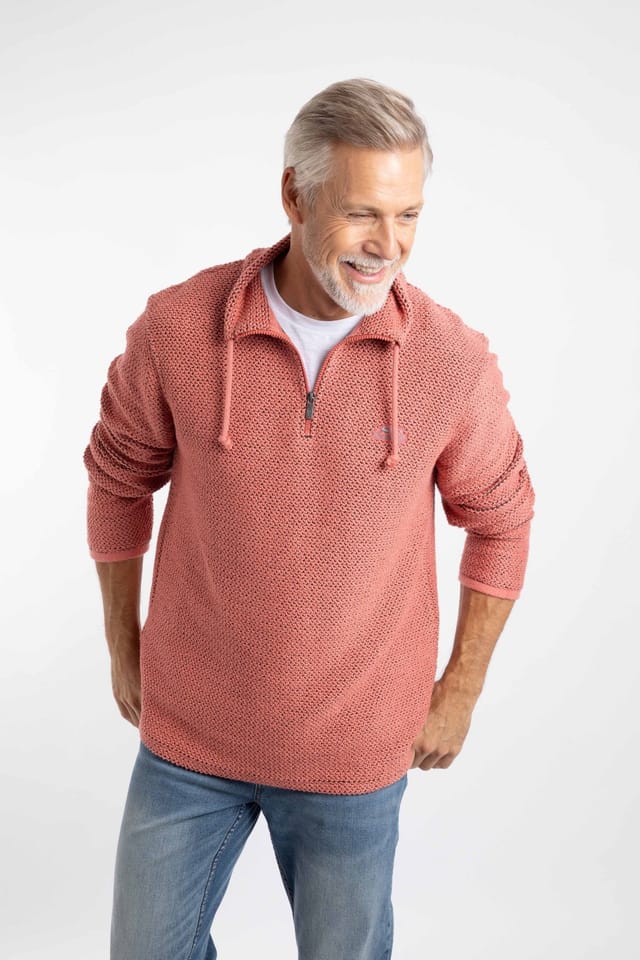 Weird Fish Weird Fish Men's Cruiser 1/4 Zip Macaroni Sweatshirt in Light Red - 3