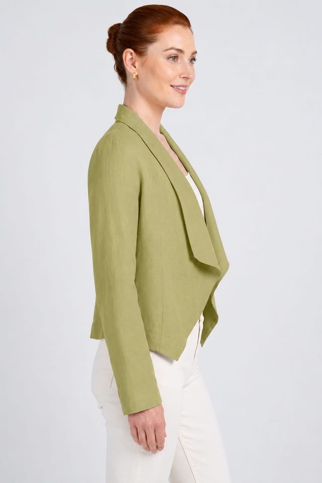 Kettlewell Kettlewell Women's Waterfall Cropped Linen Blend Coat in Light Green - 3