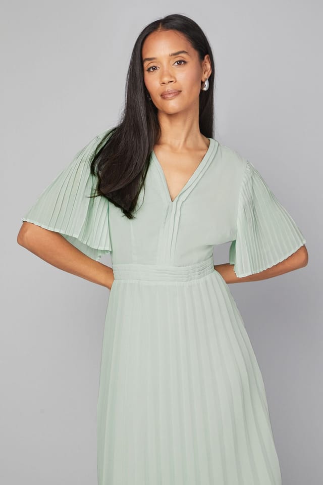 Wallis Wallis Women's Chiffon Pleated Sleeve Midi Dress in Mint - 2