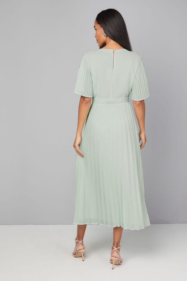 Wallis Wallis Women's Chiffon Pleated Sleeve Midi Dress in Mint - 3