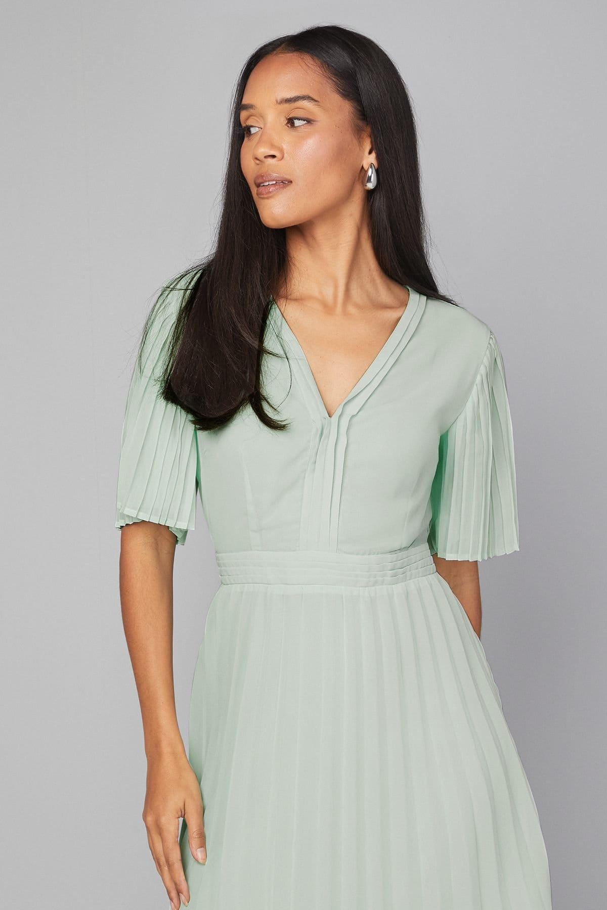 Wallis Wallis Women's Chiffon Pleated Sleeve Midi Dress in Mint - 4