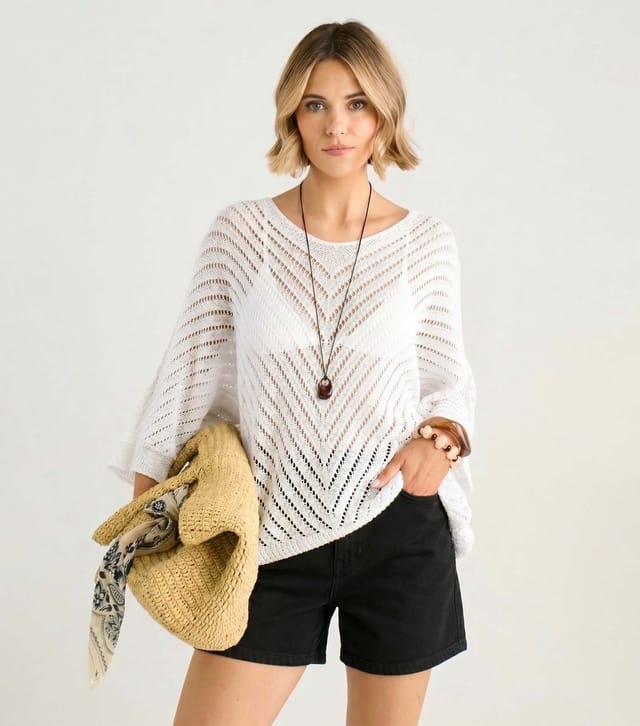 Gini London Women's White Crochet V-Neck Top Gini London New Look - 2