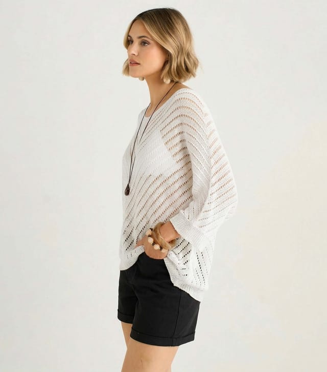 Gini London Women's White Crochet V-Neck Top Gini London New Look - 3
