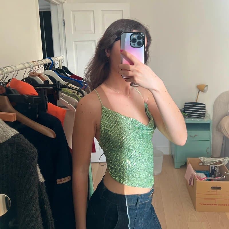 ASOS Design Pale green sequin crop top