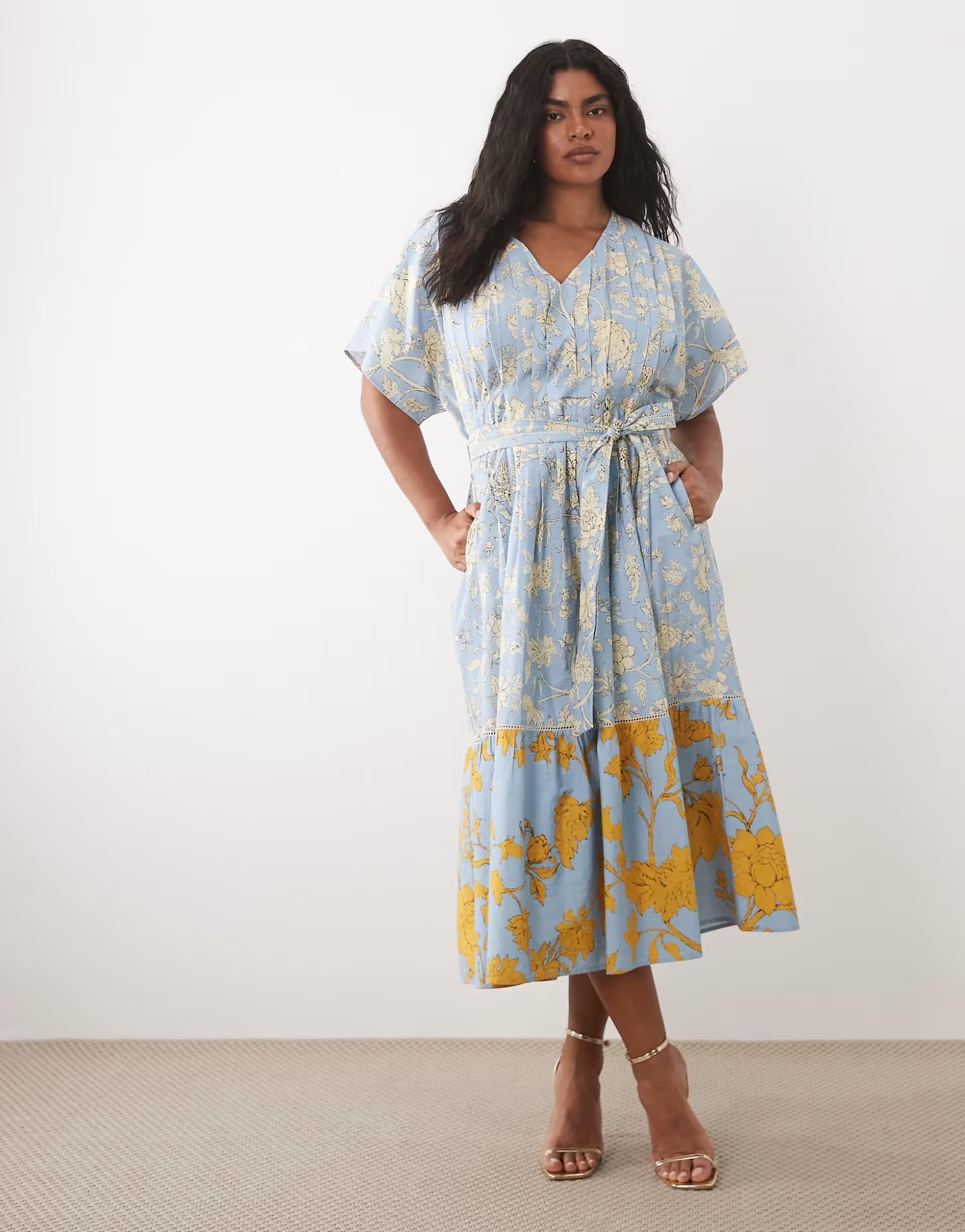ASOS Hope & Ivy Plus wrap midaxi dress in blue and yellow floral