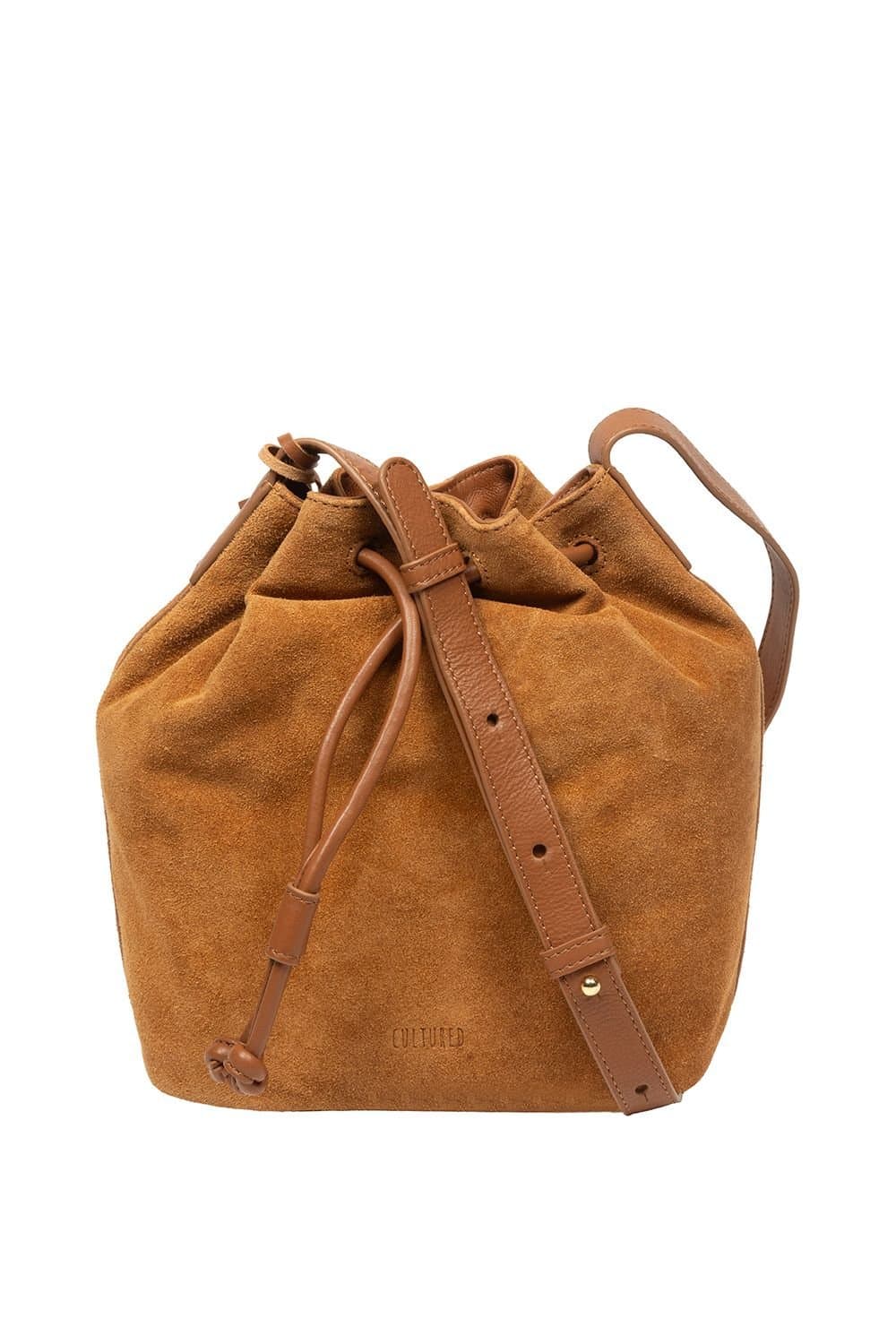 Cultured London Cultured London Women's 'Emerson' Suede & Leather Shoulder Bag in Tan