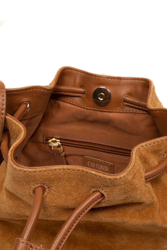 Cultured London Cultured London Women's 'Emerson' Suede & Leather Shoulder Bag in Tan - 3