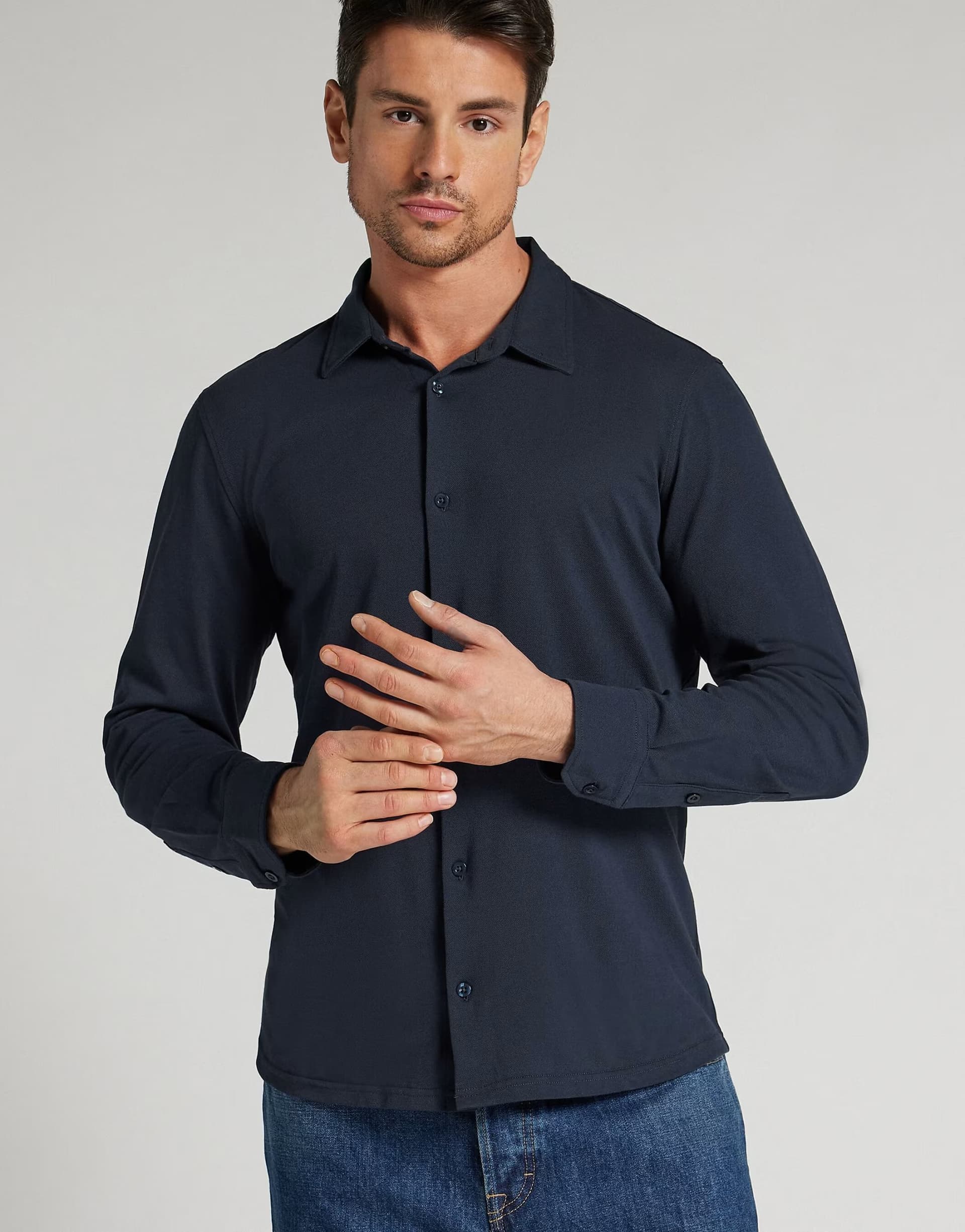 ASOS ASOS Intimissimi Cotton Piqué Shirt in Navy Blue
