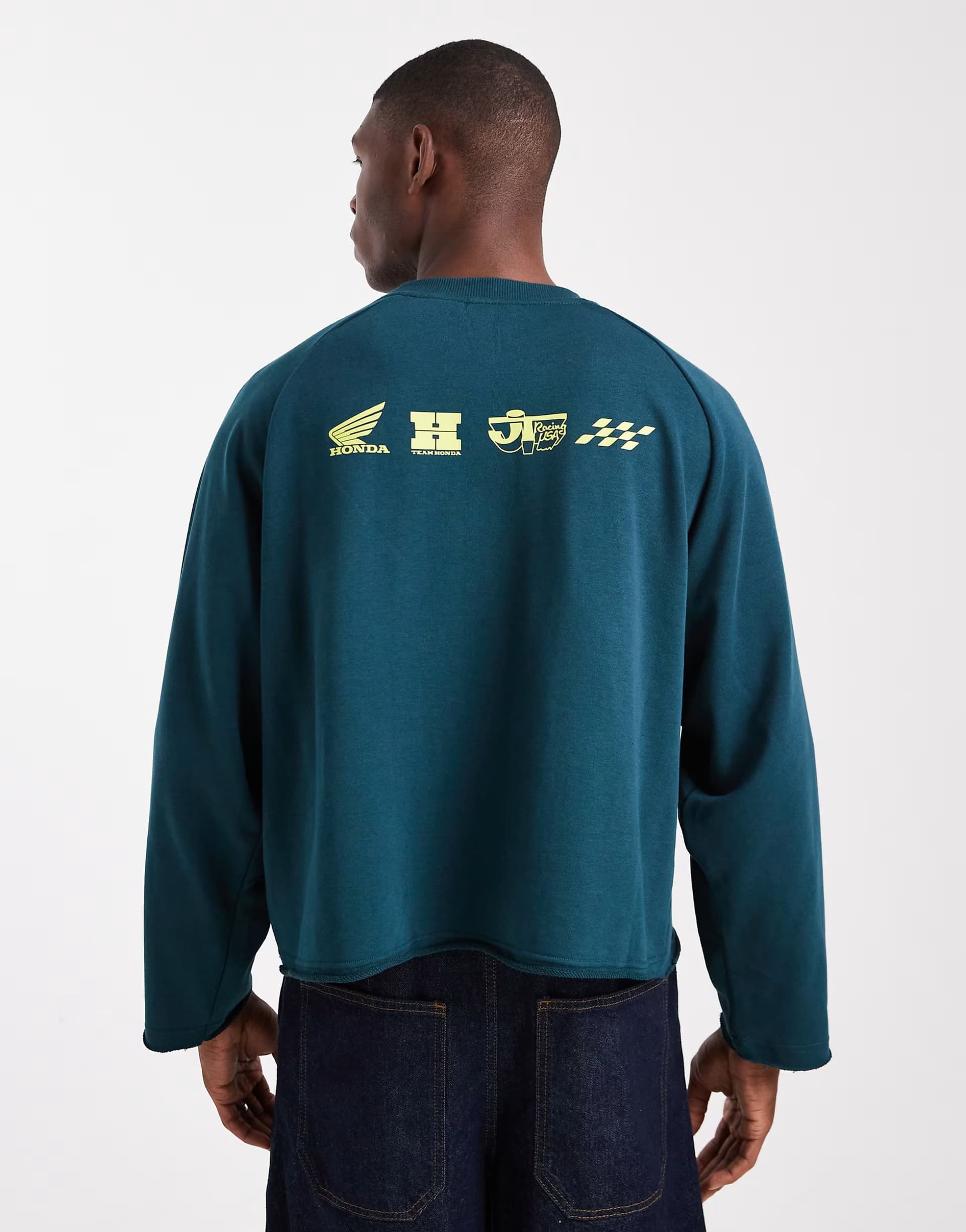 ASOS Cotton On Cropped honda jt racing crew fleece in green