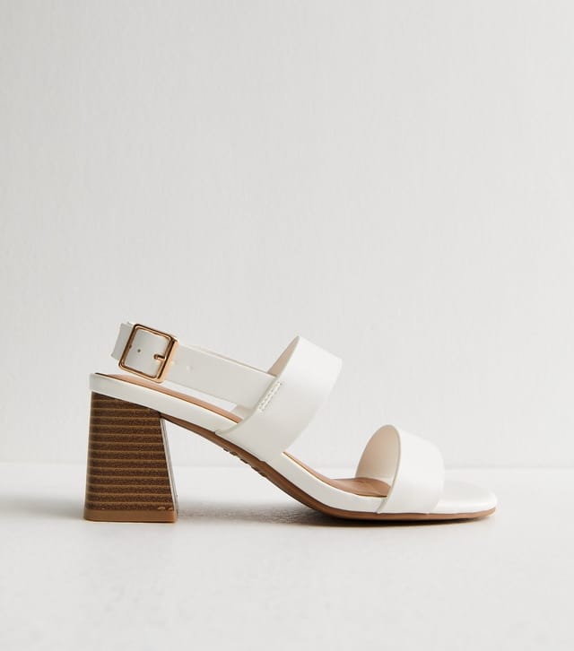 New Look Women's Extra Wide Fit White Faux Leather Double Strap Heeled Sandals Vegan New Look - 2