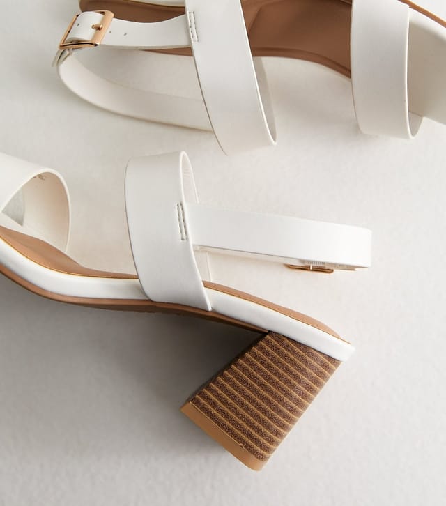 New Look Women's Extra Wide Fit White Faux Leather Double Strap Heeled Sandals Vegan New Look - 3