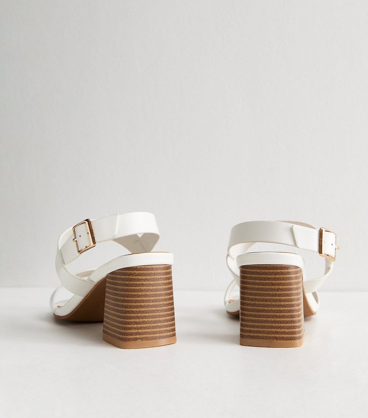 New Look Women's Extra Wide Fit White Faux Leather Double Strap Heeled Sandals Vegan New Look - 4