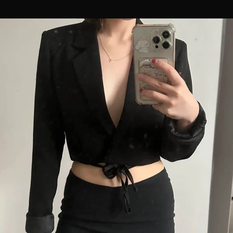ASOS Black cropped tie waist blazer