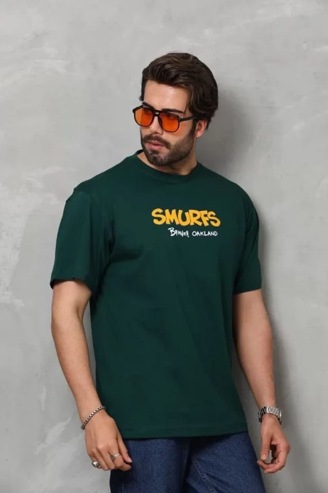 Janes Janes Men's Oversized Crew Neck T-Shirt with Text Print in Green - 2