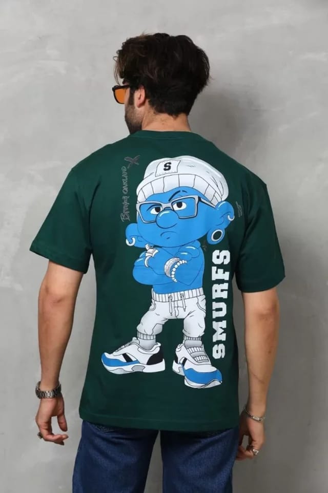 Janes Janes Men's Oversized Crew Neck T-Shirt with Text Print in Green - 3