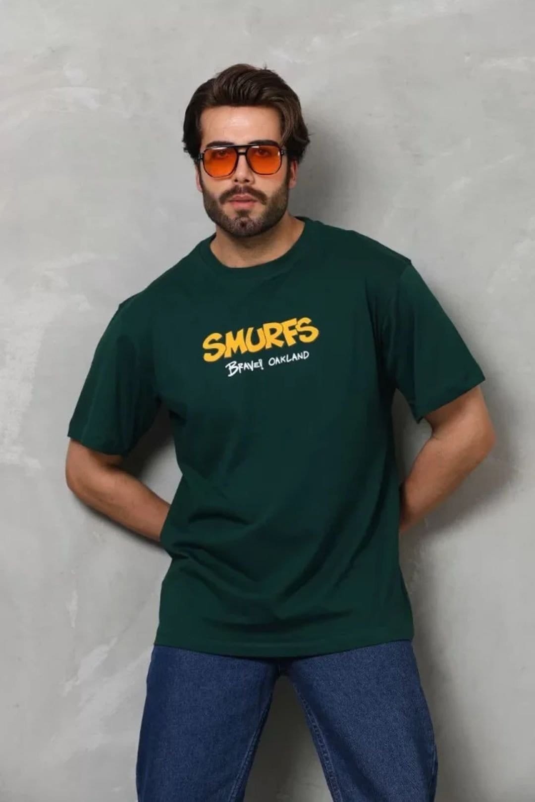 Janes Janes Men's Oversized Crew Neck T-Shirt with Text Print in Green - 4