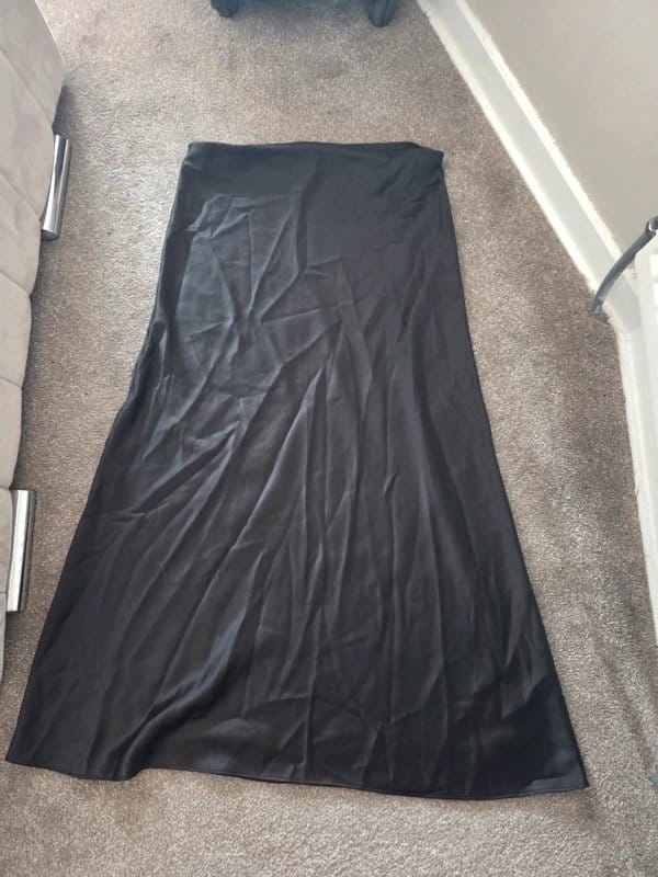 New Look Black Silk Midi Skirt