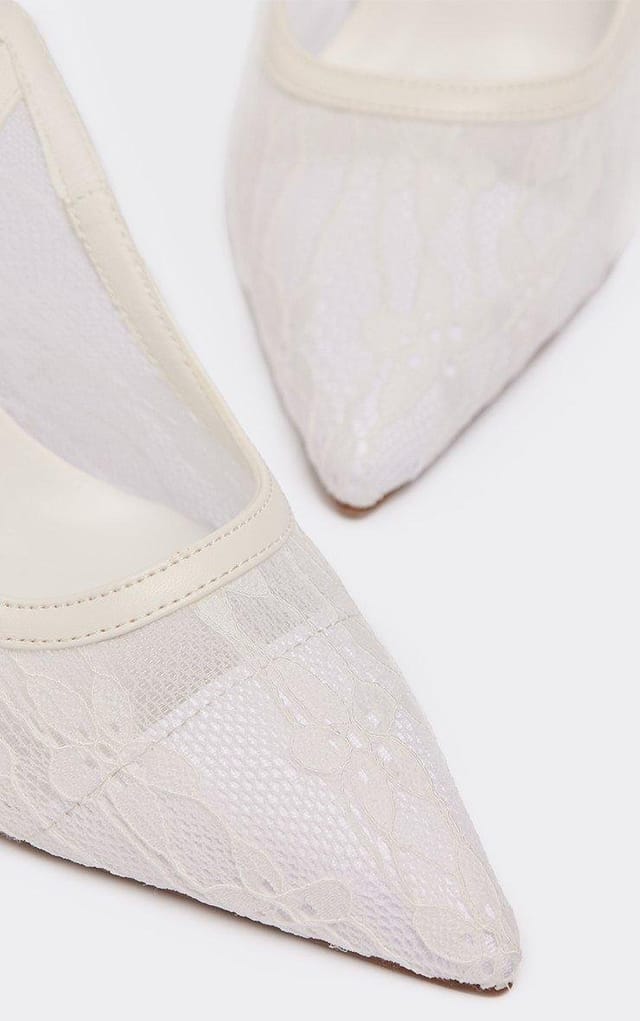 EGO Gein Lace Up Pointed Toe Stiletto Court Heel In White Lace, Women's Size UK 3 - 2