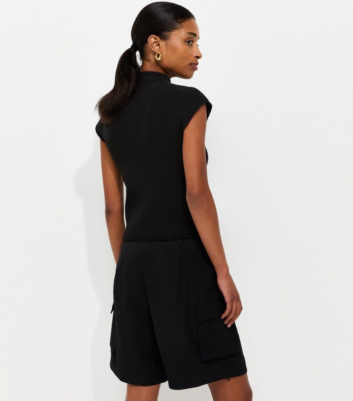 New Look Women's Black Ribbed Knit High Neck Cap Sleeve Top New Look - 4
