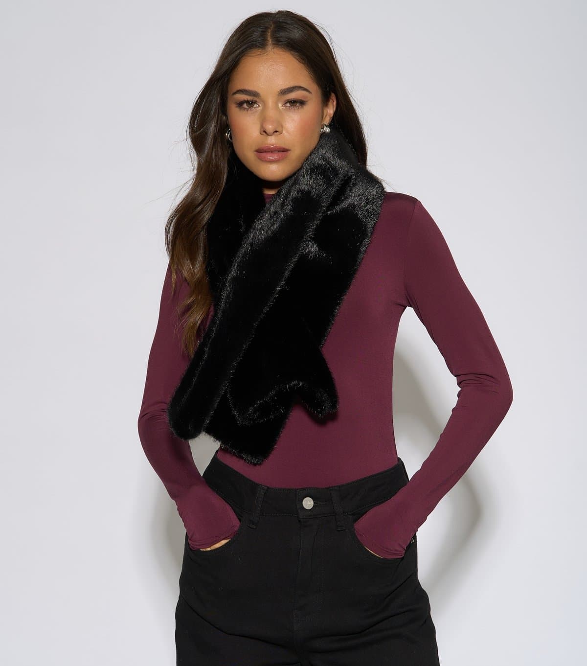 Gini London Black Faux Fur Stole Scarf Gini London New Look