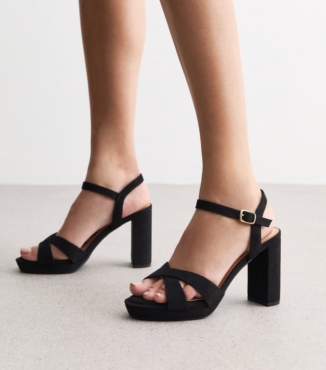 New Look Women's Black Suedette Platform Block Heel Sandals New Look - 2