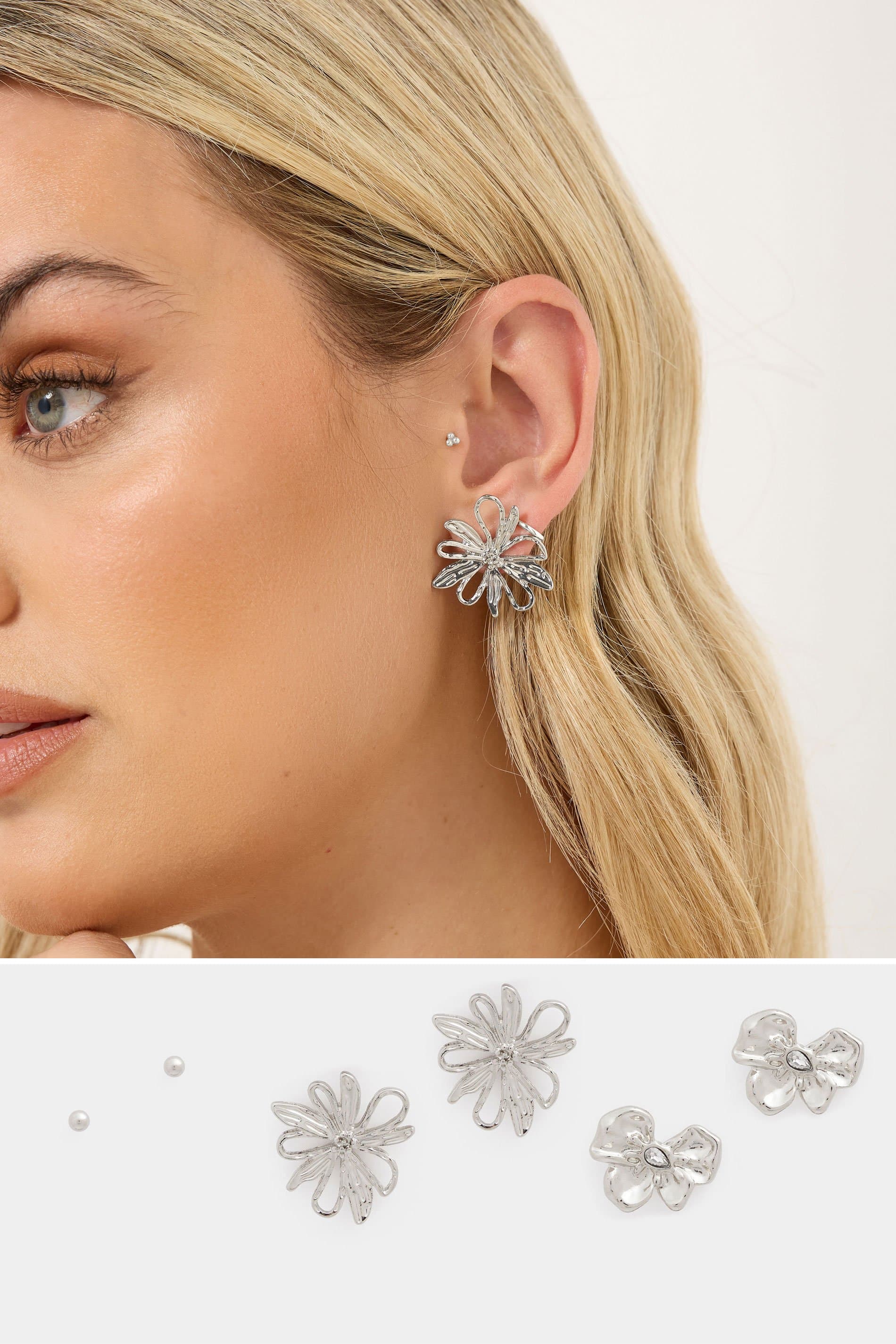 Yours 3 Pack Silver Tone Floral Earrings