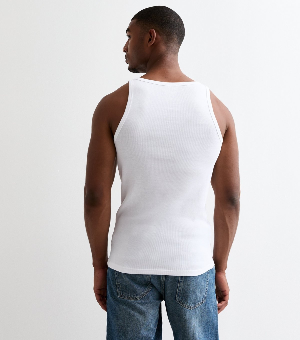 New Look Men's White Ribbed Jersey Muscle Fit Vest New Look - 4