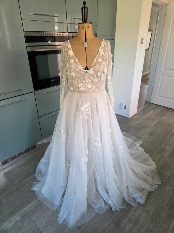 Monsoon Blush Ivory Wedding Dress UK 14 Floral Tulle Bridal Gown