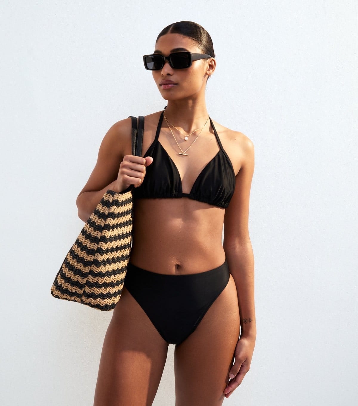 New Look Black Stretch High Leg Bikini Bottoms