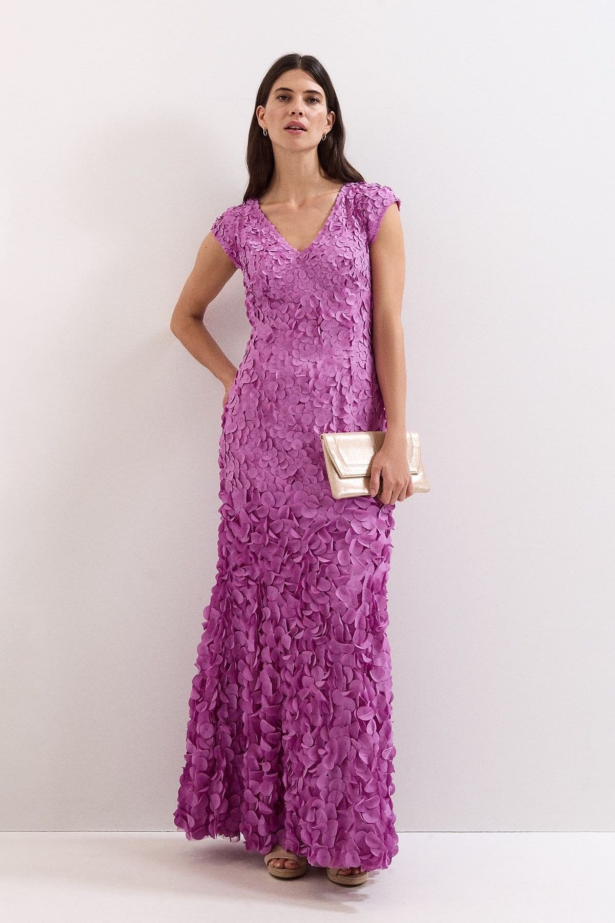 Phase Eight Purple Petal Applique V-Neck Maxi Dress
