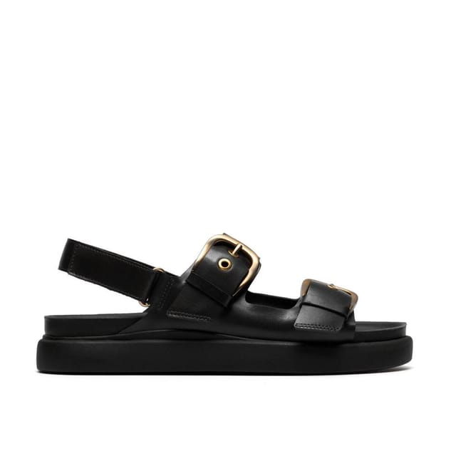 Clarks Clarks Women's Aristella Bay Black Leather Flat Sandals - 3
