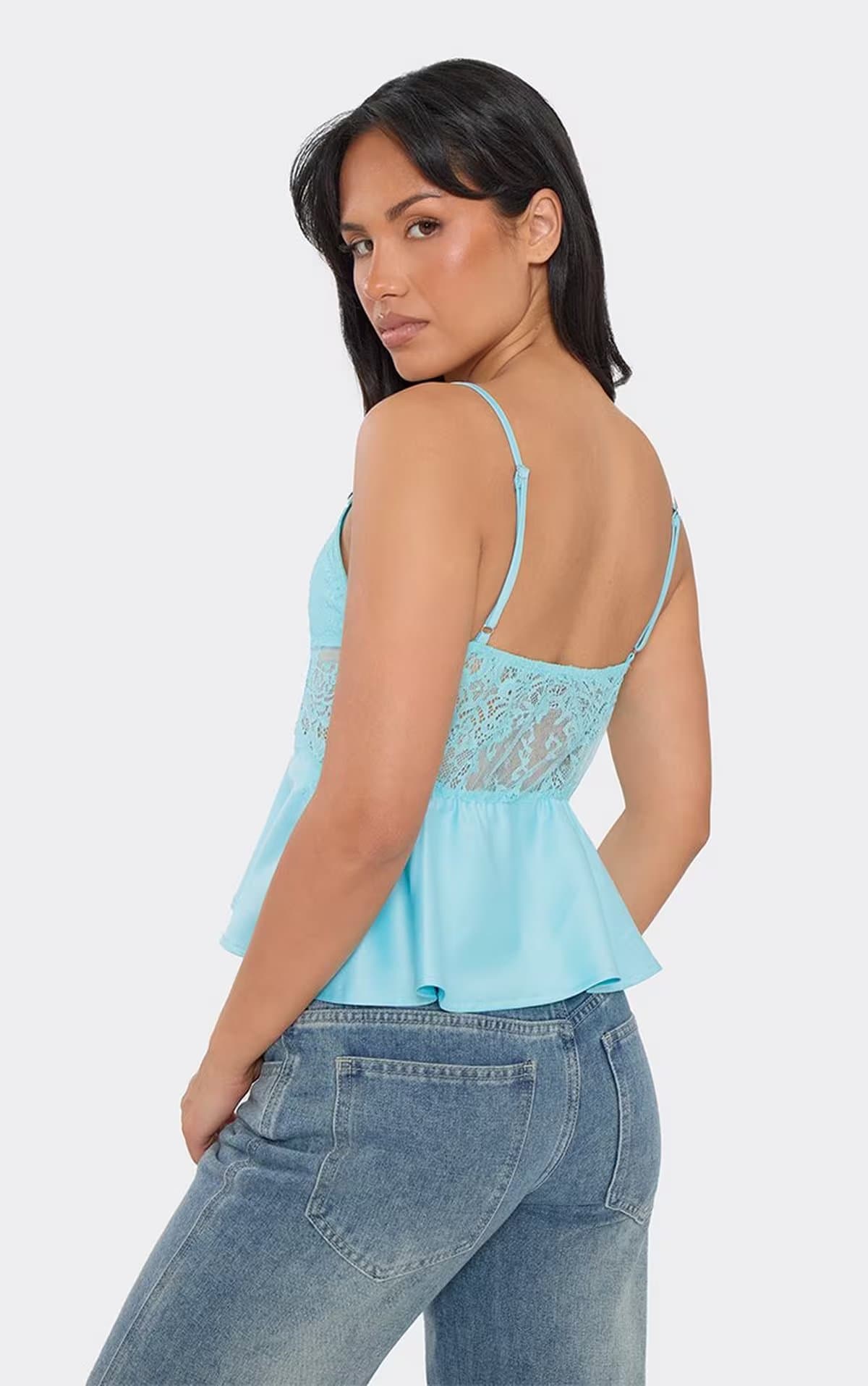 EGO EGO Aqua Blue Satin Strappy Lace Cami Top