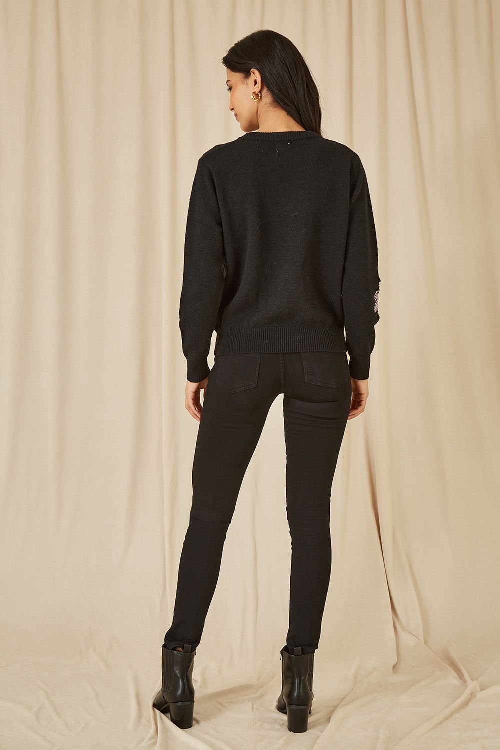 Mela Mela Women's Black Sequin Flower Jumper - 3