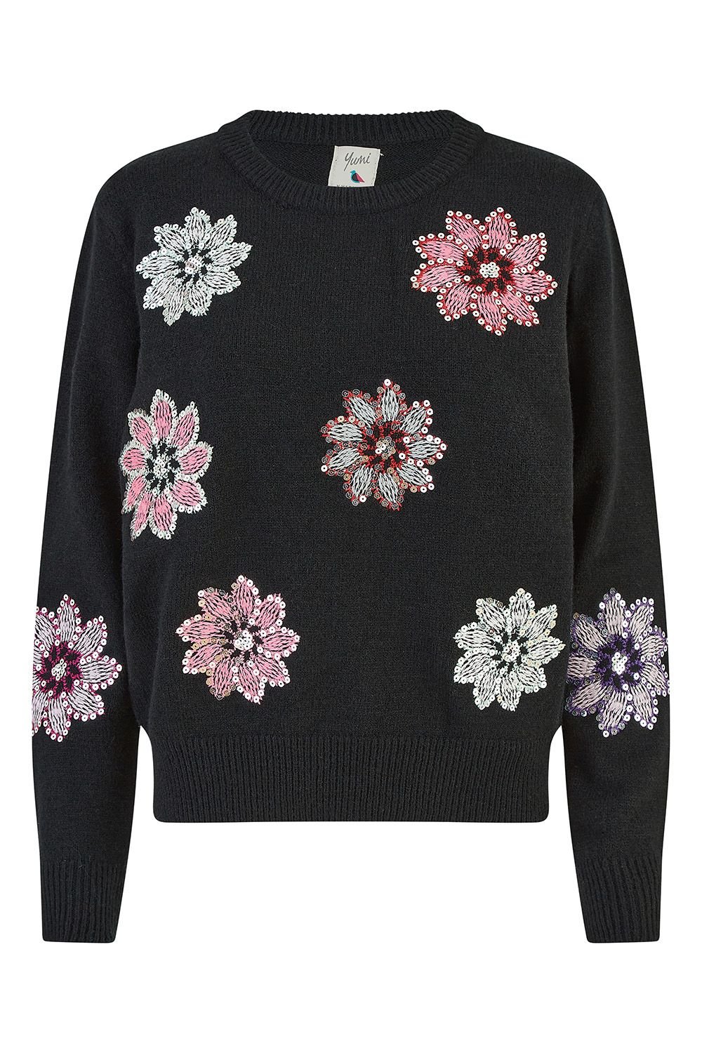 Mela Mela Women's Black Sequin Flower Jumper - 4