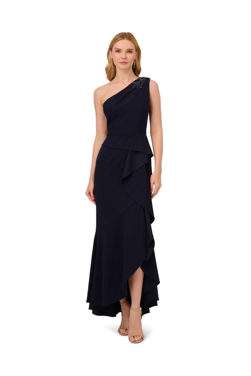 Papell Studio Papell Studio Women's Beaded Knit Crepe Gown in Navy