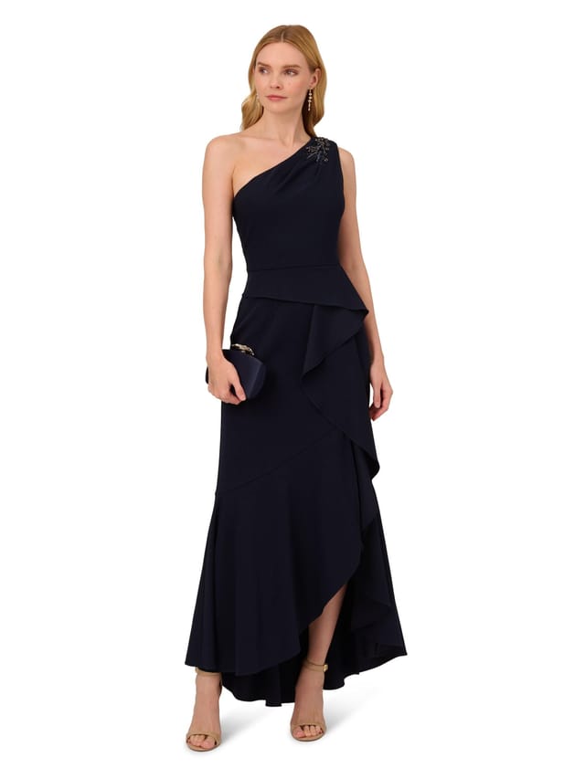 Papell Studio Papell Studio Women's Beaded Knit Crepe Gown in Navy - 2