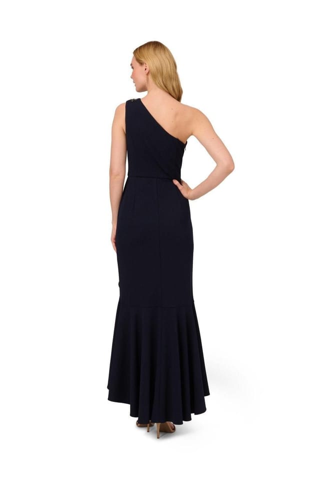 Papell Studio Papell Studio Women's Beaded Knit Crepe Gown in Navy - 3
