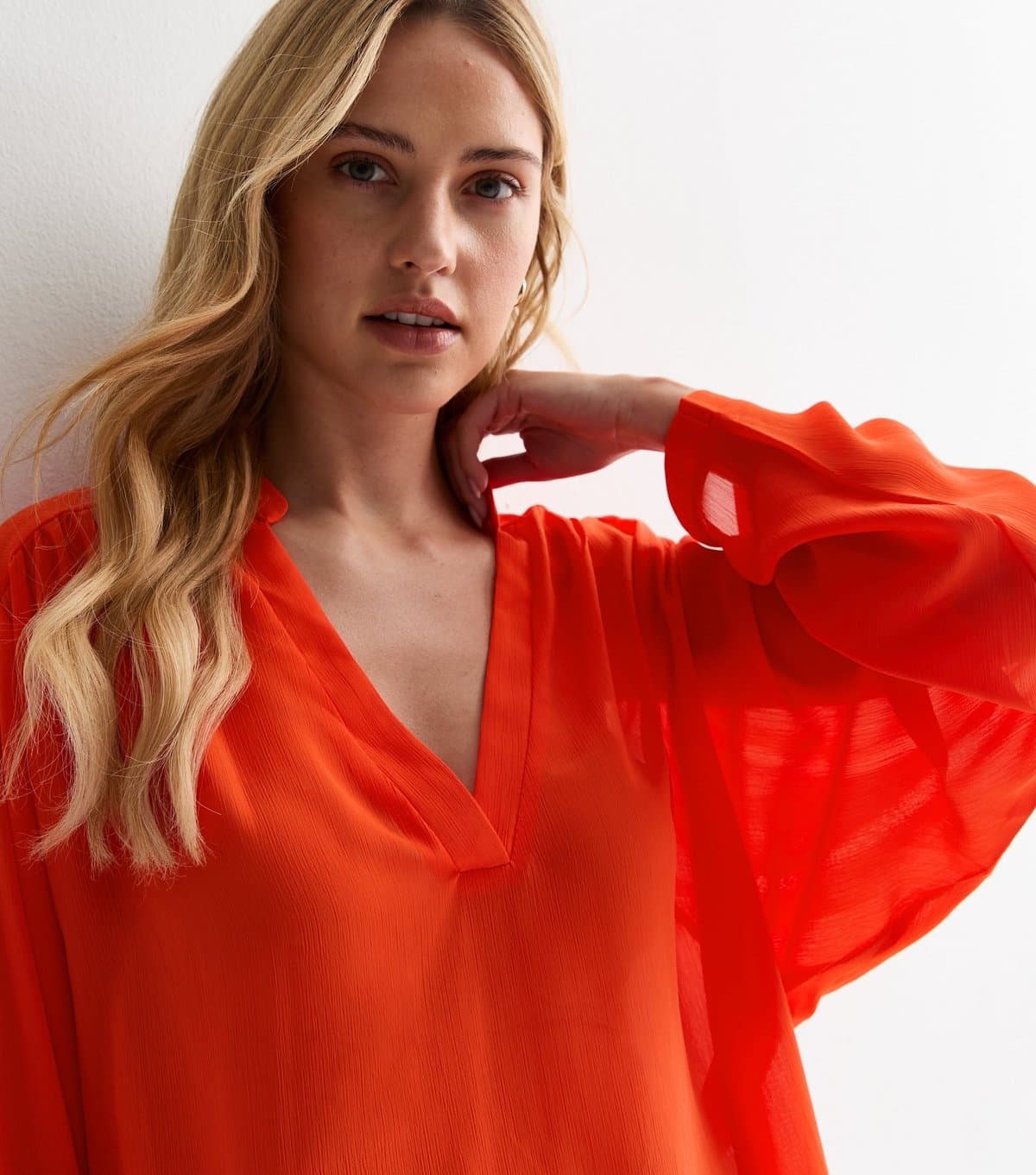 Gini London Women's Bright Orange Chiffon Oversized Blouse Gini London New Look