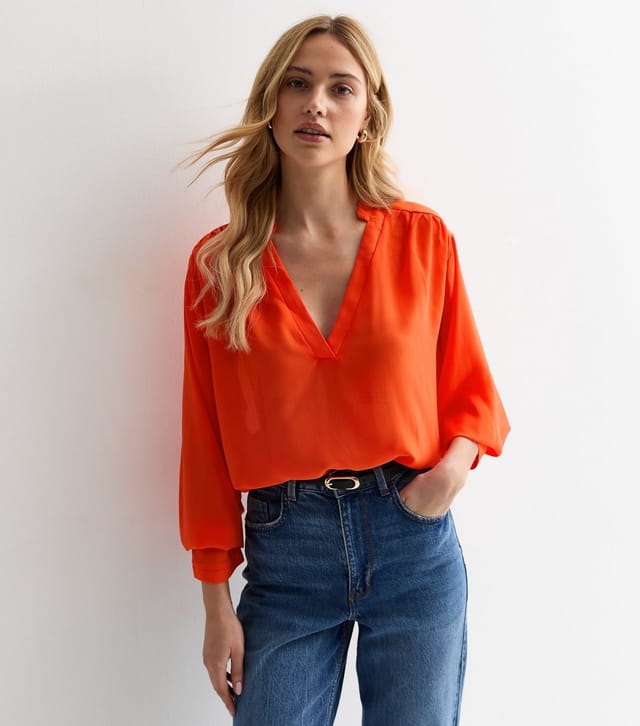 Gini London Women's Bright Orange Chiffon Oversized Blouse Gini London New Look - 2