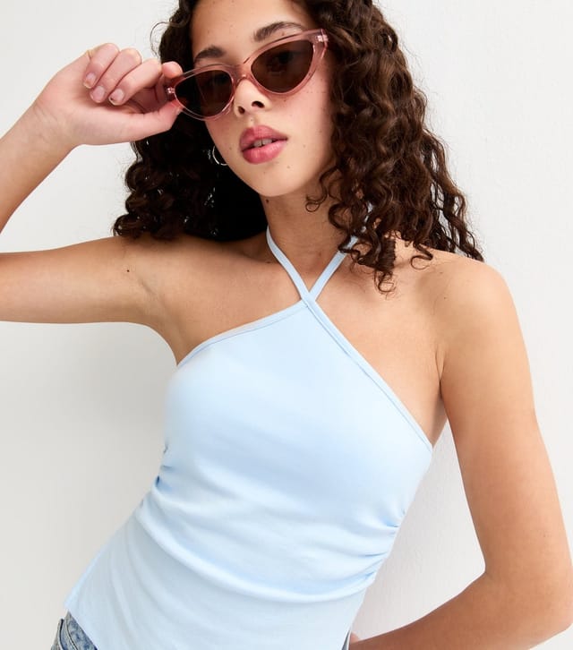 New Look Girls' Light Blue Halter Ruched Side Top New Look - 2