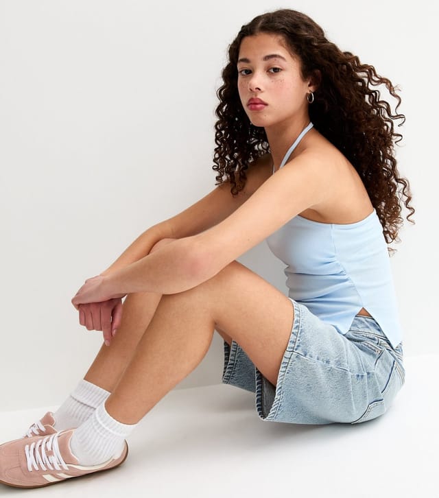 New Look Girls' Light Blue Halter Ruched Side Top New Look - 3