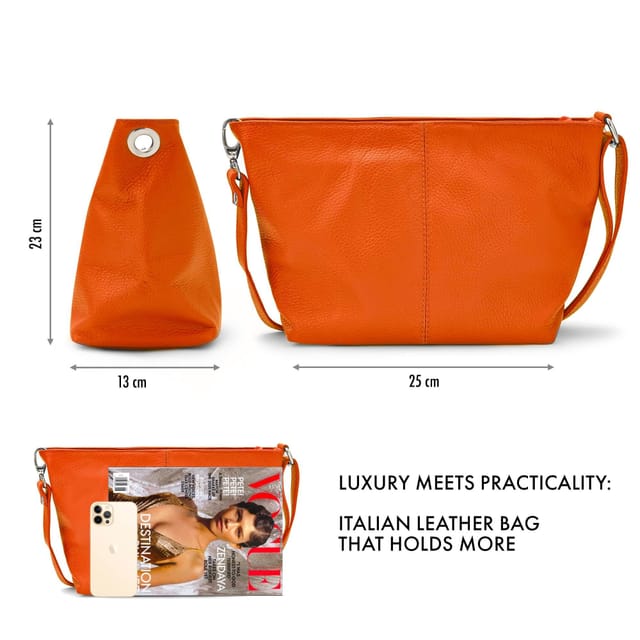Woodland Leathers Woodland Leathers Women's Genuine Italian Leather Handbag Shoulder Bag in Orange - 3