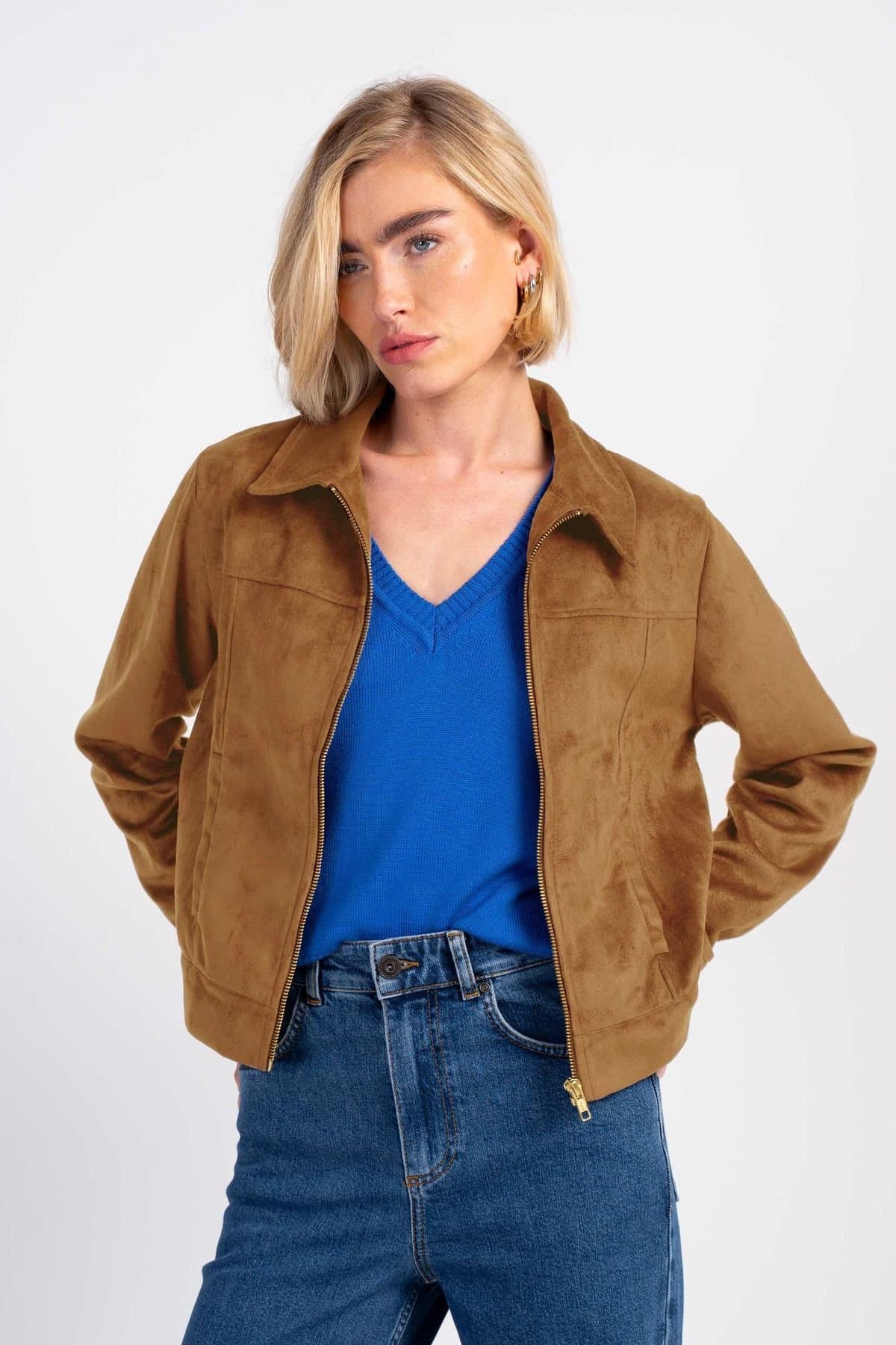 Kettlewell Kettlewell Women's Harper Suede Bomber Jacket in Light Tan