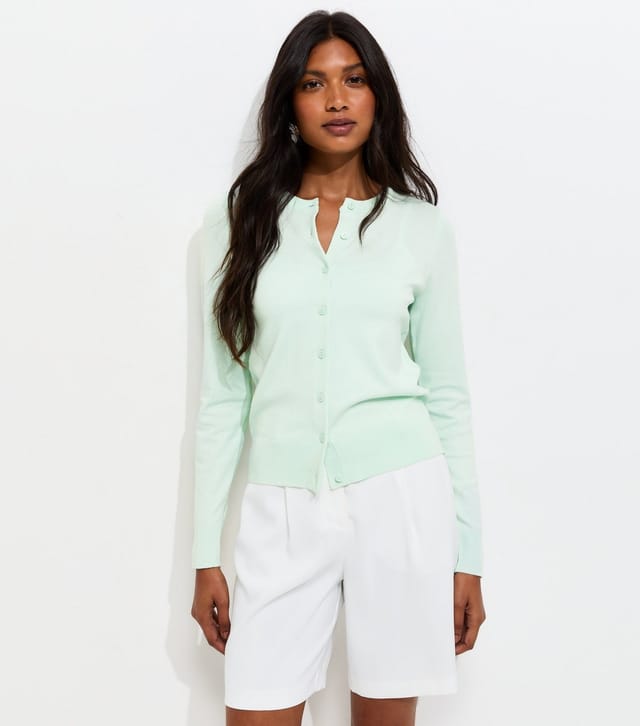New Look Women's Mint Green Knit Crew Neck Button Up Cardigan New Look - 2